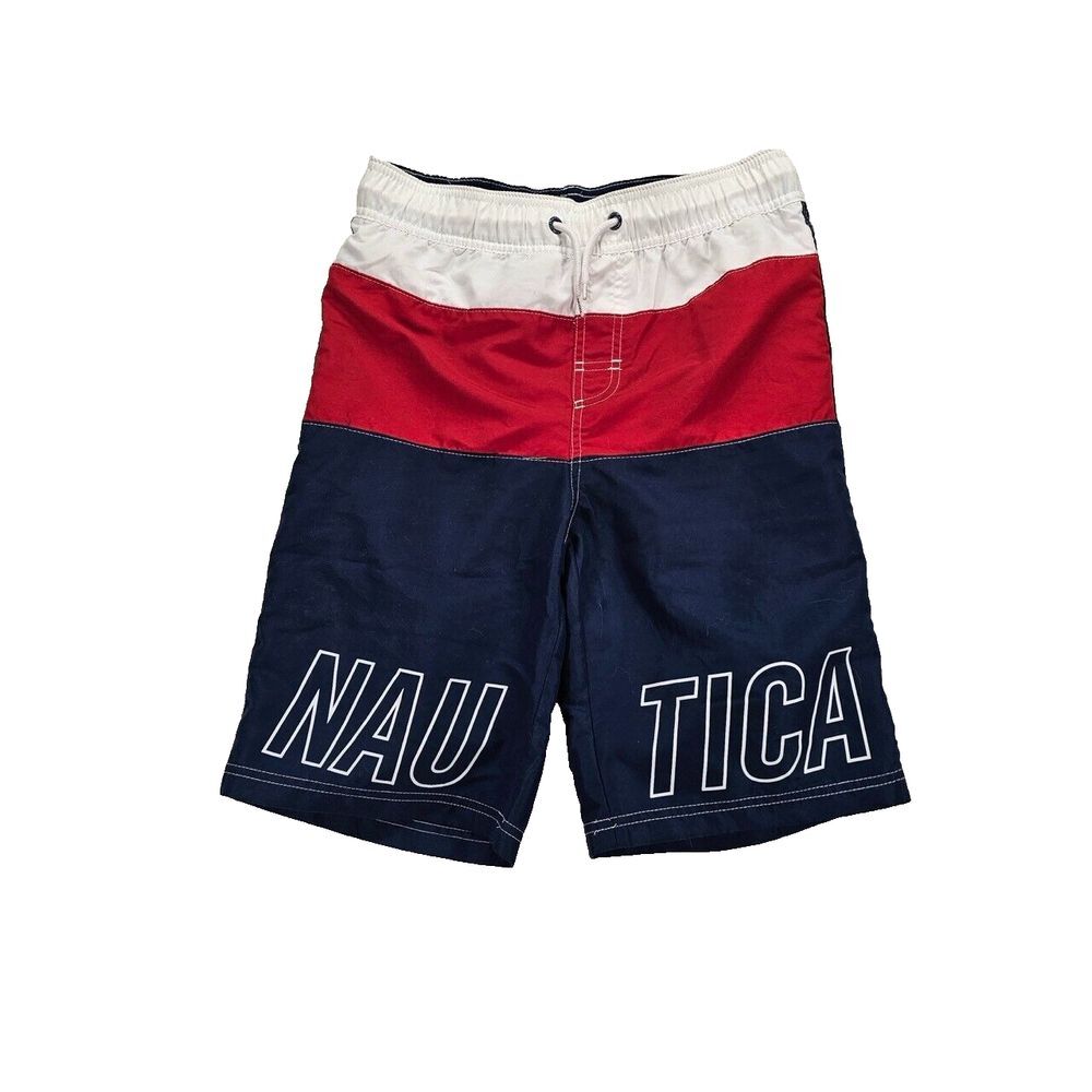 Nautica Boys Swim Trunk Shorts‎ Drawstring Waist Mesh Lined Tricolor L (14-15)